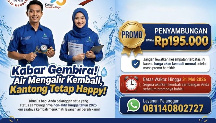 Semarak HUT Kota Kendari ke 195: Promo Spesial, Sambungan Air Aktif Lagi Cuma Rp195 Ribu