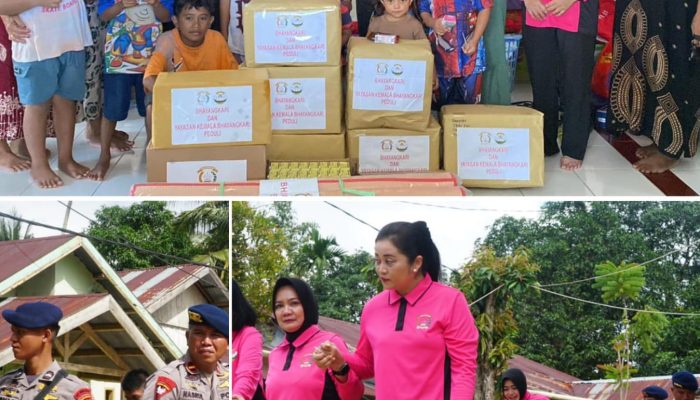 Tunjukkan Kepedulian, Bhayangkari Sultra Salurkan 150 Paket Bantuan ke Korban Banjir di Bantaran Kali Wanggu