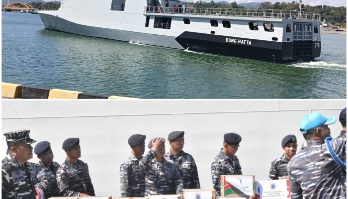 Bertolak dari Dermaga Murhum Lanal Kendari, KRI Bung Hatta-370 Angkut Ribuan Bantuan untuk Warga Terdampak Gempa NTT