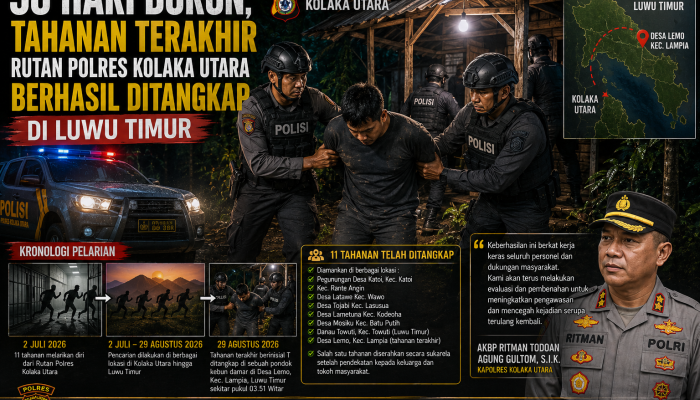58 Hari Buron, Tahanan Terakhir Rutan Polres Kolaka Utara Berhasil Ditangkap di Luwu Timur