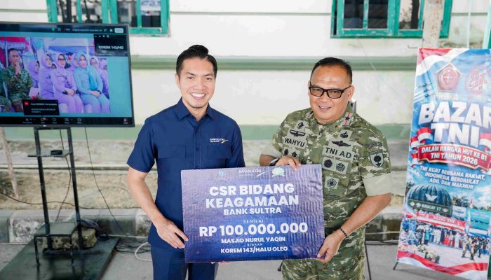 Semarak HUT TNI, Bank Sultra Salurkan CSR Rp100 Juta dan Beasiswa Rp37,5 Juta untuk Anak Prajurit Korem Halu Oleo