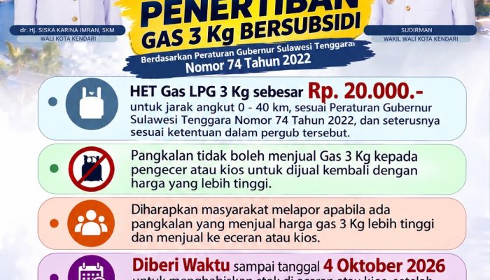 Pemkot Kendari Tegaskan Penertiban Gas LPG 3 Kg, Pangkalan Dilarang Jual di Atas HET